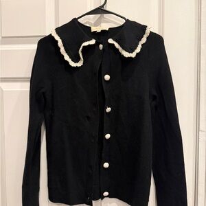 Sezane Black Cardigan with White Accents